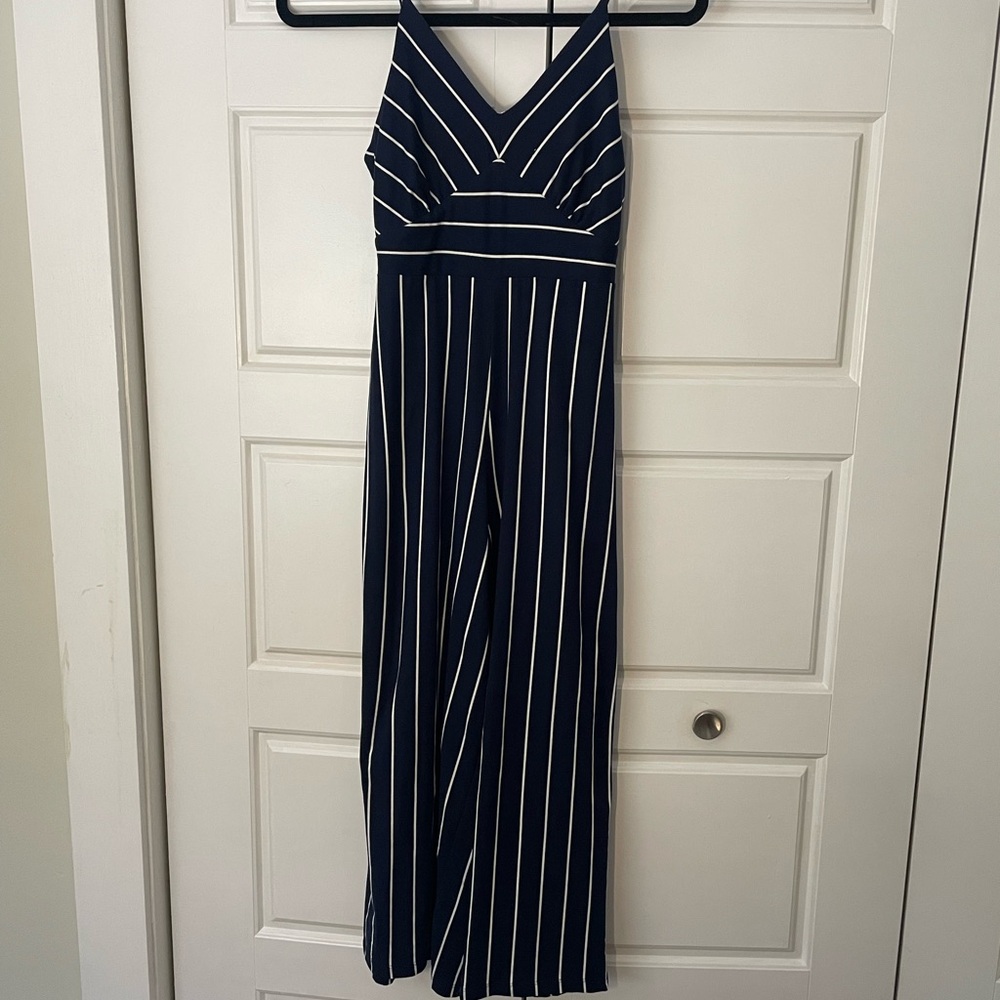 Navy and White Striped Jumpsuit XS
